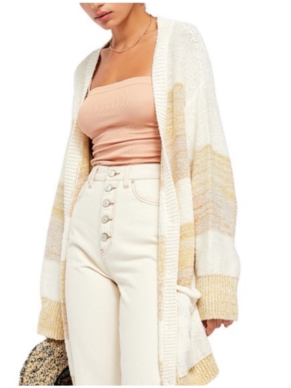 Free People Southport Beach Cardigan Chunky Knit Button Front Grains Combo Small - Picture 3 of 13